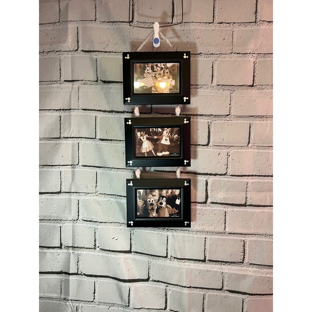 Disney Parks Mickey Mouse Triple Hanging Photo Frame Black 4x6 3-Opening